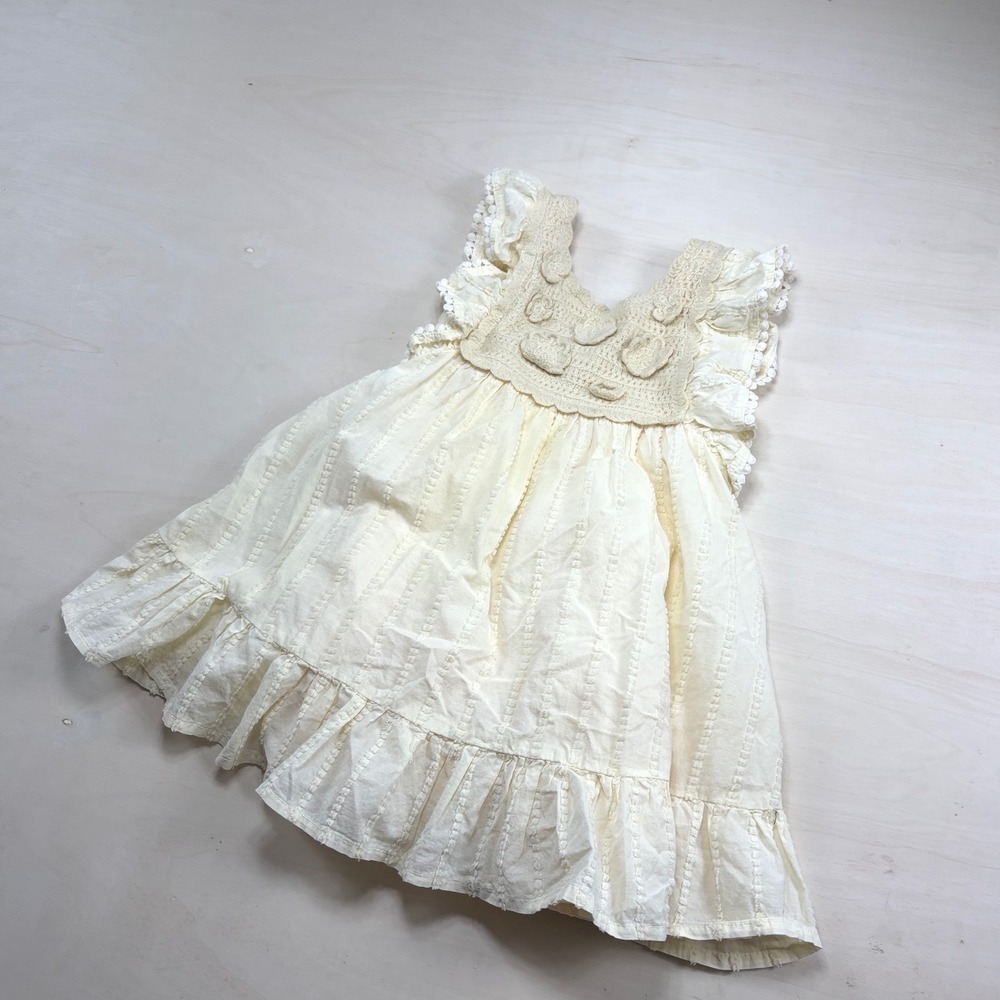 Cupcakes and Cashmere Girls Cream Crochet Lace Ruffle Dobby Dress 4T Ivory